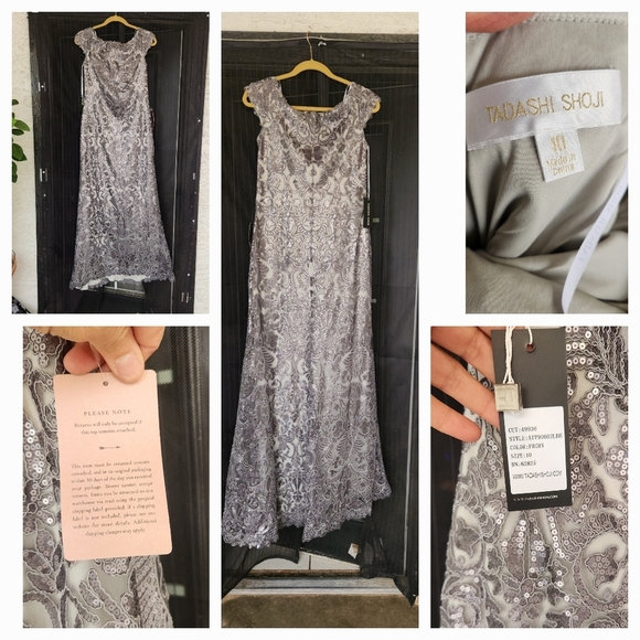 Elegant Gray Lace Off-Shoulder Dress - Picture 2 of 2